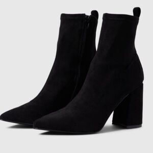 Steve Madden Falona Black Faux Suede Sock Booties Block Heel Size 10
